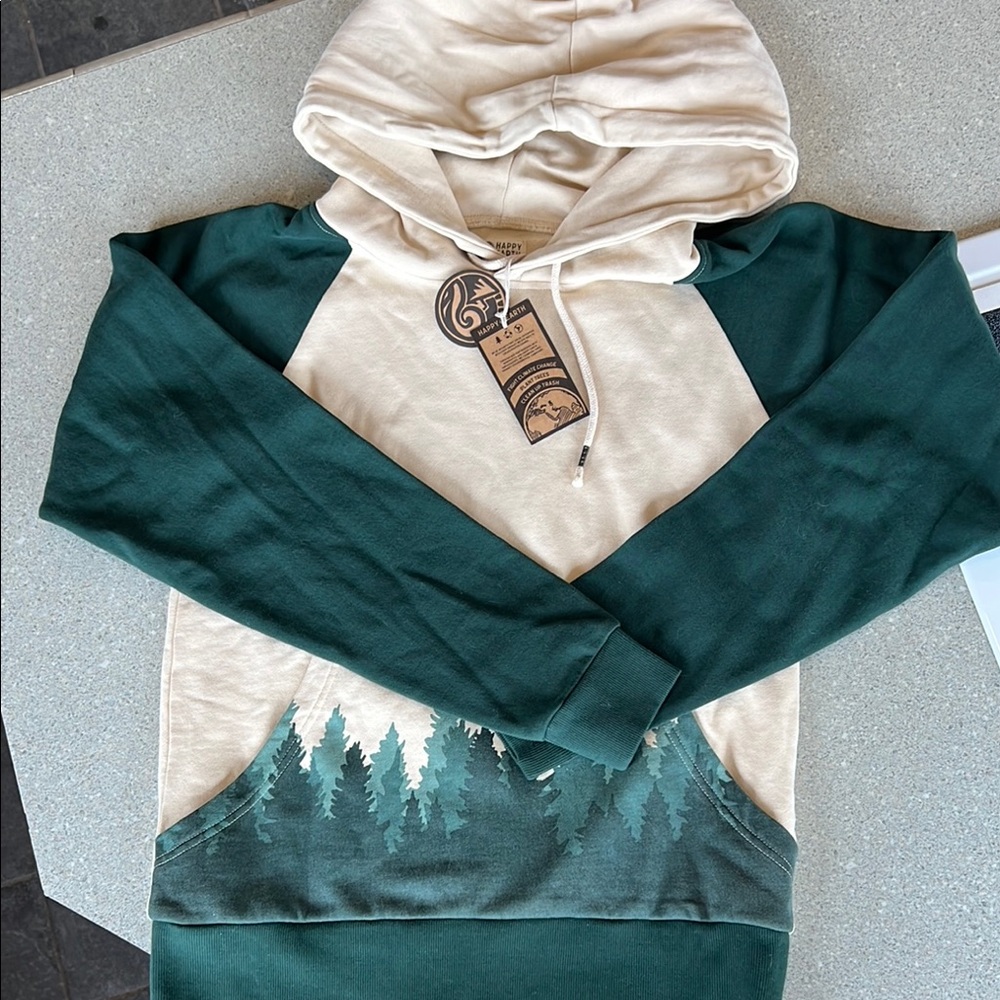 Happy Earth green and crème hoodie